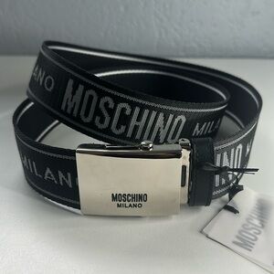 Moschino Black Fabric Belt w/ Silver Metal Buckle Size 48
